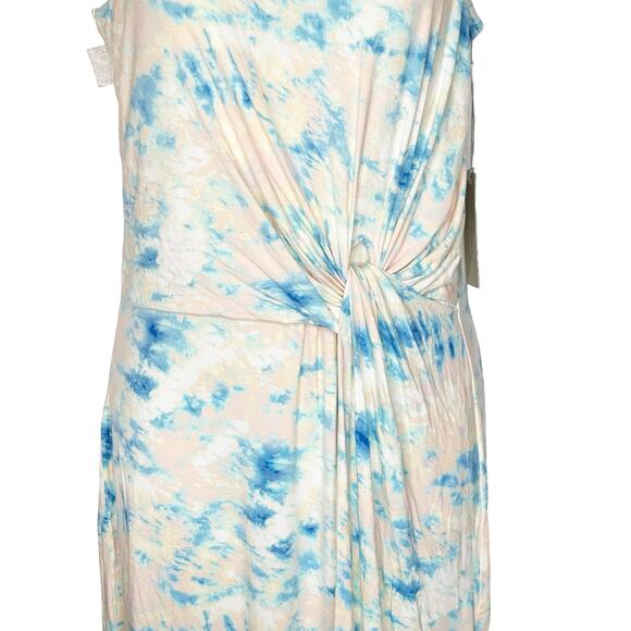 Tart NWT Tie Dye Knot Front Maxi Dress Sz M White Blue Rayon Stretch Sleeveless - Picture 9 of 11